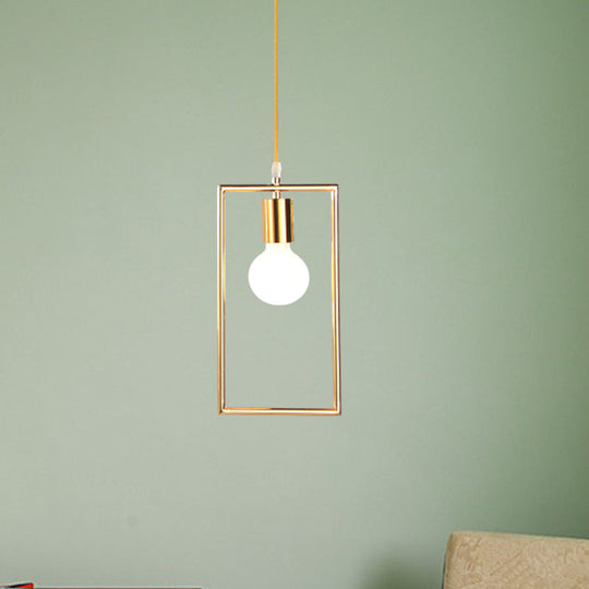 Golden Rectangle Loft Style Hanging Ceiling Light- 1 Bedroom Pendant Lamp