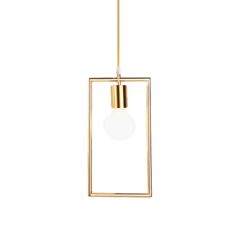 Golden Rectangle Loft Style Hanging Ceiling Light- 1 Bedroom Pendant Lamp