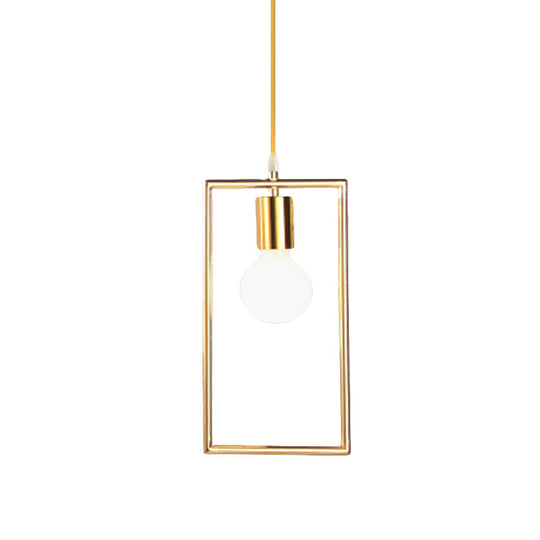 Golden Rectangle Loft Style Hanging Ceiling Light- 1 Bedroom Pendant Lamp