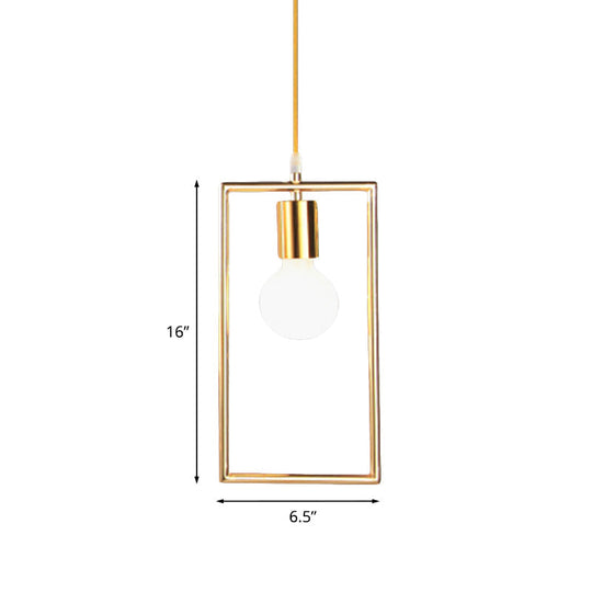 Golden Rectangle Loft Style Hanging Ceiling Light- 1 Bedroom Pendant Lamp