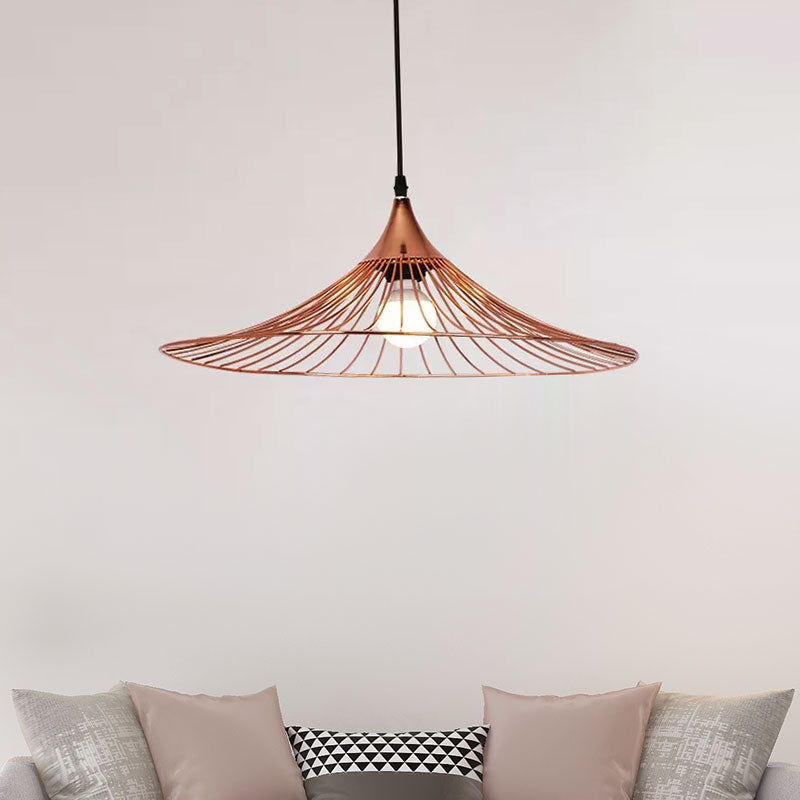 Rose Gold Metal Suspended Lamp With Loft Style Shade & Flared Design 16/19.5 Dia