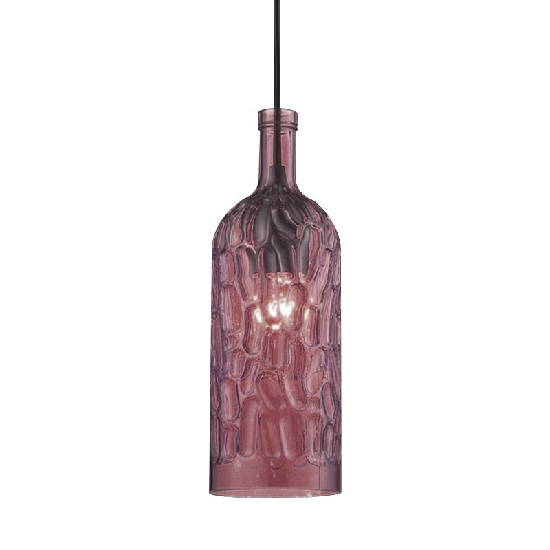 Vintage Style 1-Light Pendant Fixture With Dimpled Glass Bottle Shade In Yellow/Brown For Living