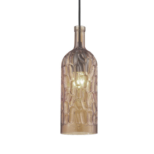 Vintage Style 1-Light Pendant Fixture With Dimpled Glass Bottle Shade In Yellow/Brown For Living