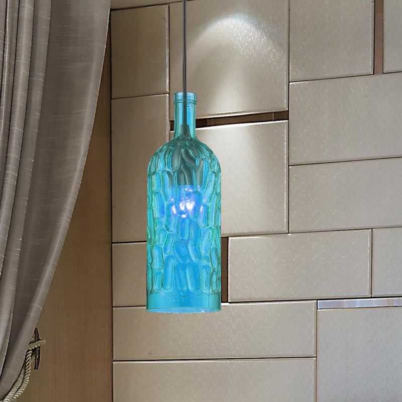 Vintage Style 1-Light Pendant Fixture With Dimpled Glass Bottle Shade In Yellow/Brown For Living