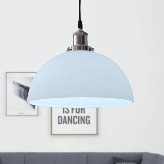 Industrial Chrome Dome Ceiling Light With White Glass - Stylish Pendant Lighting Fixture For Living