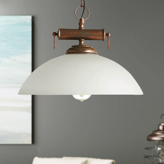 Brass Farmhouse Pendant Lamp with White Glass Shade and Chain