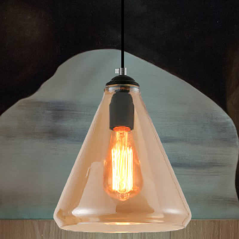 Modern Tapered Glass Pendant Light - Black 1-Light Fixture Clear/Brown Hanging Ceiling Lamp Brown