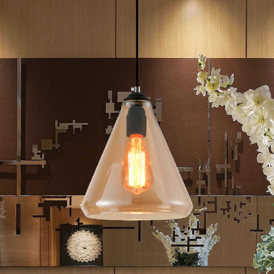 Modern Tapered Glass Pendant Light - Black 1-Light Fixture Clear/Brown Hanging Ceiling Lamp