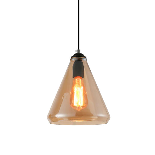 Modern Tapered Glass Pendant Light - Black 1-Light Fixture Clear/Brown Hanging Ceiling Lamp