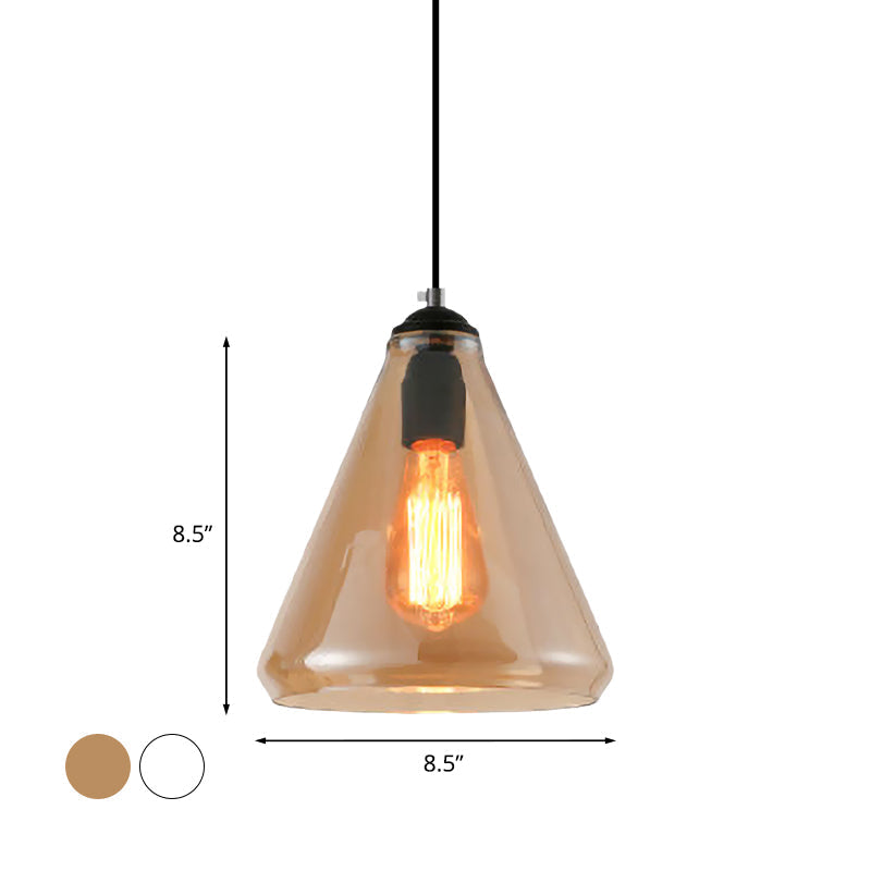 Modern Black Pendant Light with Clear/Brown Glass - 1-Light Tapered Hanging Ceiling Fixture