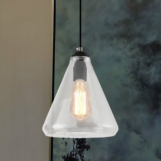 Modern Black Pendant Light with Clear/Brown Glass - 1-Light Tapered Hanging Ceiling Fixture