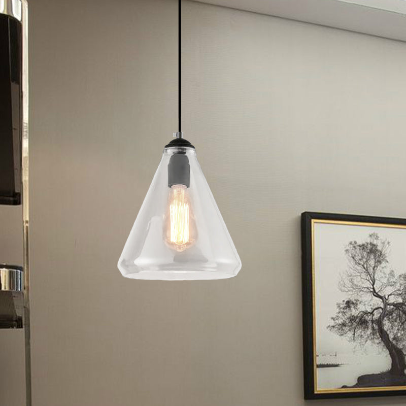 Modern Black Pendant Light with Clear/Brown Glass - 1-Light Tapered Hanging Ceiling Fixture