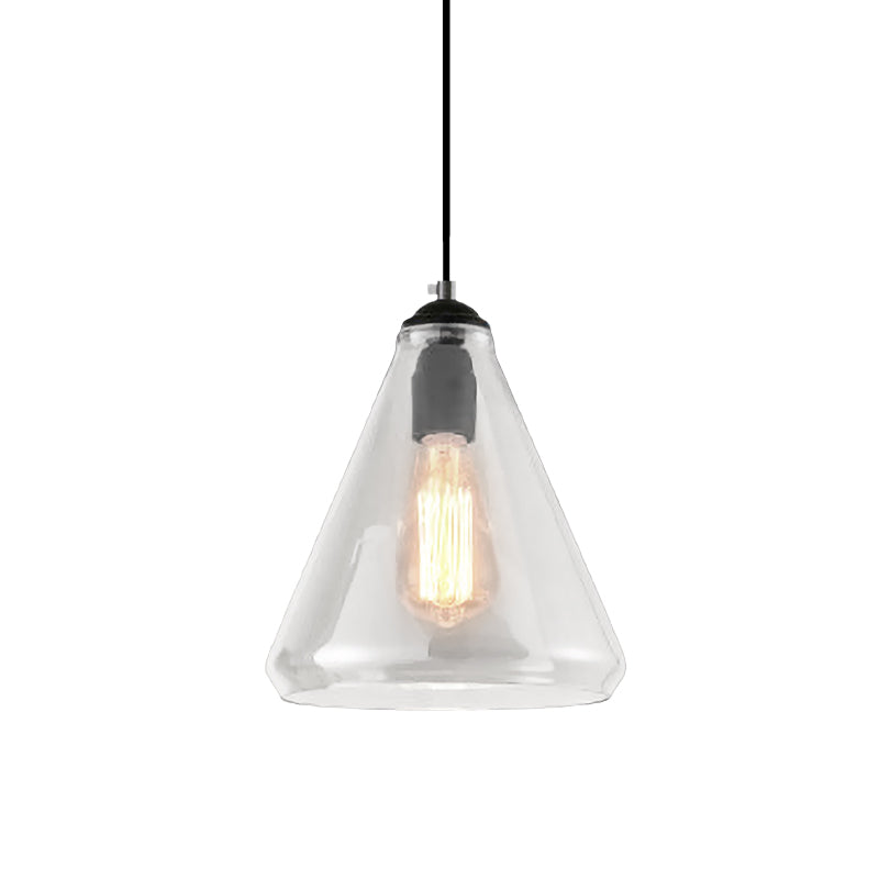 Modern Black Pendant Light with Clear/Brown Glass - 1-Light Tapered Hanging Ceiling Fixture