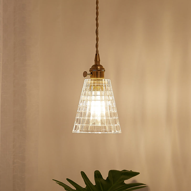 Modern Flared Clear Glass 1-Light Pendant Ceiling Light in Brass