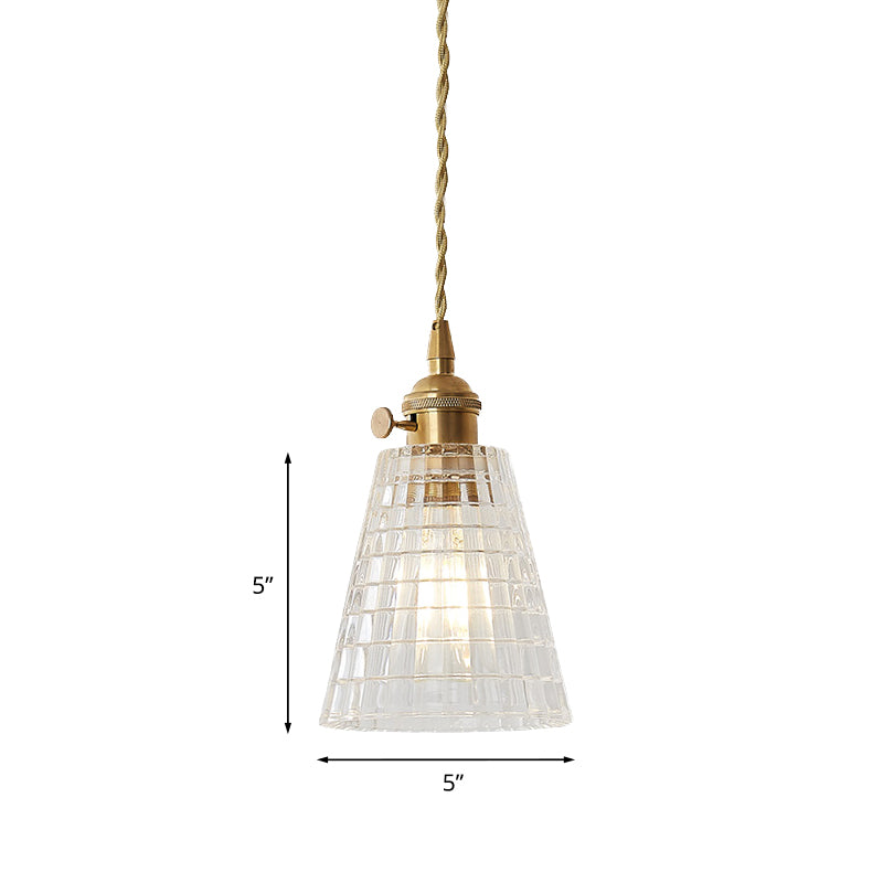 Modern Flared Clear Glass 1-Light Pendant Ceiling Light in Brass