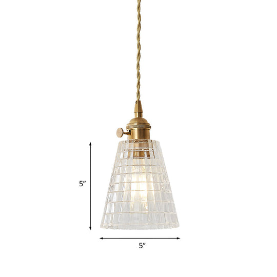 Modern Flared Clear Glass 1-Light Pendant Ceiling Light in Brass