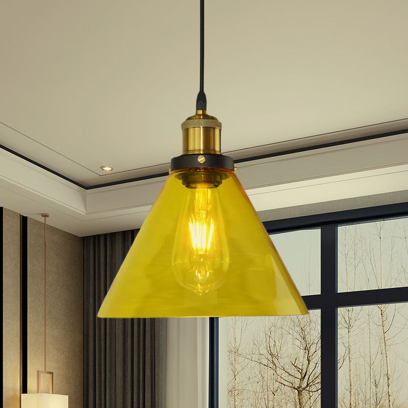 Yellow Glass Industrial Hanging Pendant Light for Living Room Ceiling