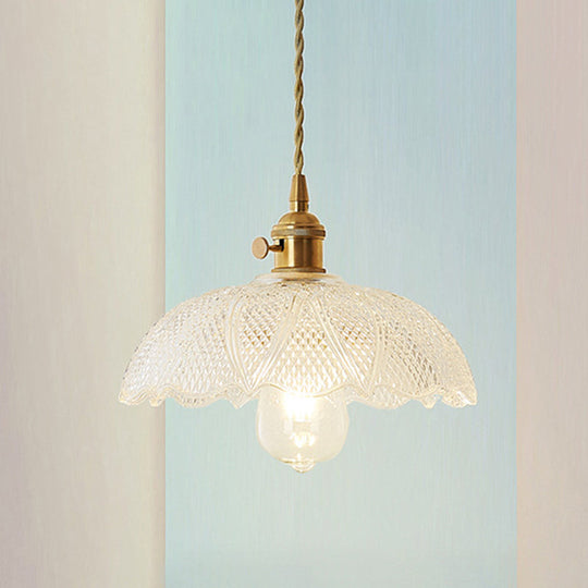 Modern Brass Pendant Lamp with Etched Prismatic Glass Dome for Living Room Lighting