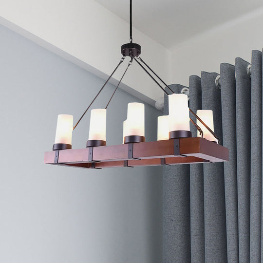 Industrial Multi-Light Pendant With Opal Glass & Black Cylinder Design Includes Wooden Rectangle