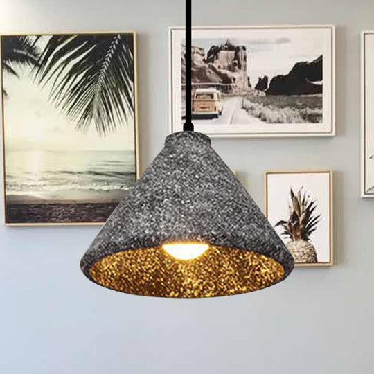 Industrial Style Hanging Lamp - 6.5"/10"/10.5" Dia Conical Cement Pendant Light, Grey - 1 Light for Dining Table