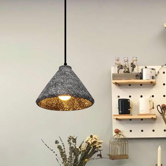 Industrial Style Hanging Lamp - 6.5"/10"/10.5" Dia Conical Cement Pendant Light, Grey - 1 Light for Dining Table