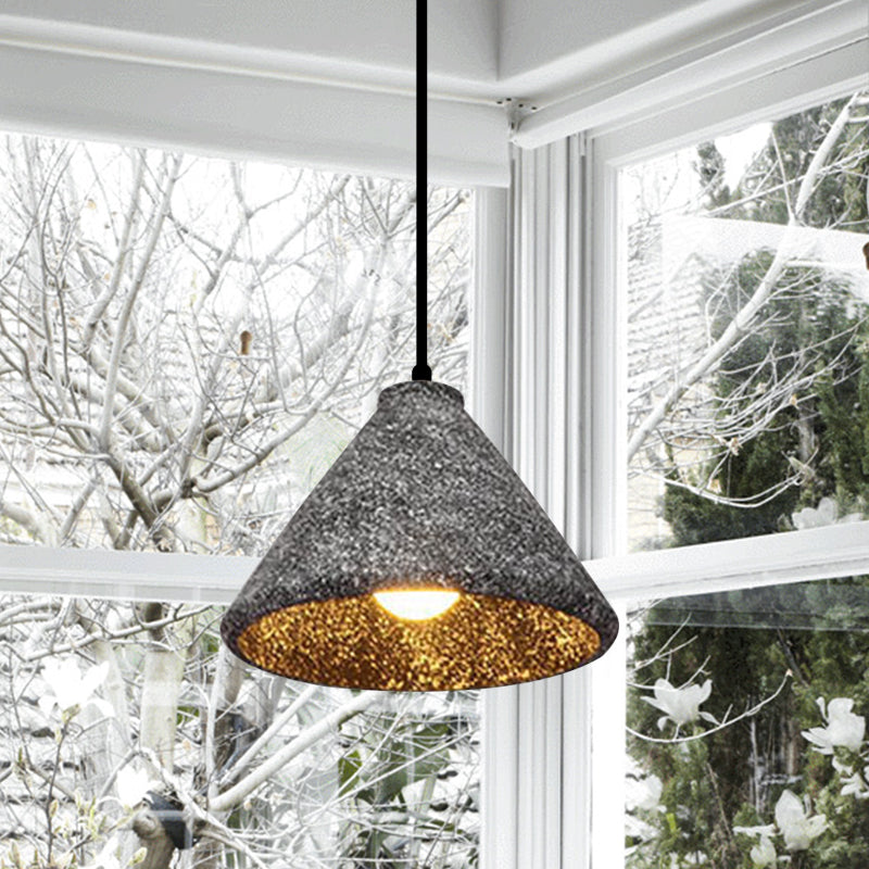 Industrial Style Hanging Lamp - 6.5"/10"/10.5" Dia Conical Cement Pendant Light, Grey - 1 Light for Dining Table