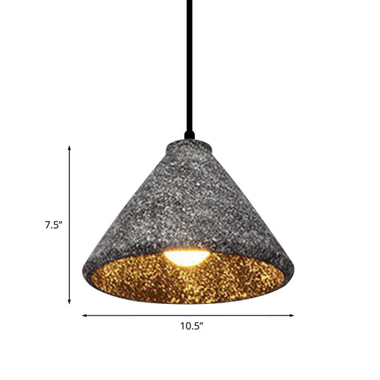 Industrial Style Hanging Lamp - 6.5"/10"/10.5" Dia Conical Cement Pendant Light, Grey - 1 Light for Dining Table