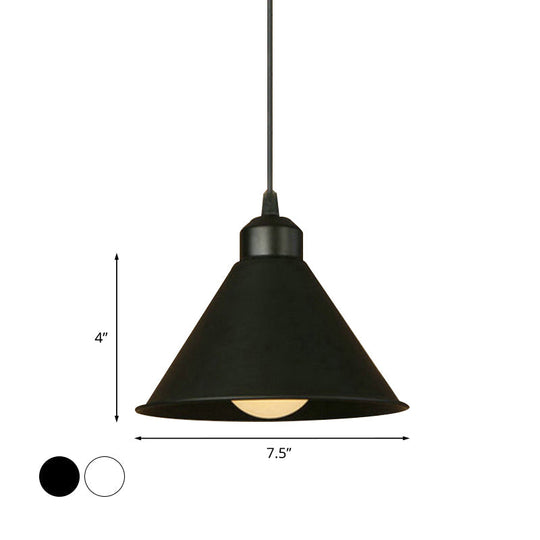 Modern 1-Light Cone Pendant Lamp: Black/White Metal Hanging Light With Adjustable Cord