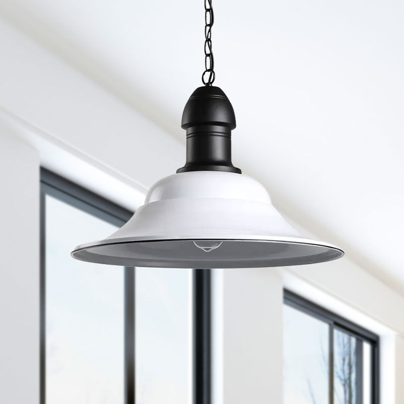 Vintage Industrial Pendant Light with Bell Shade for Dining Rooms - White