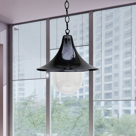 Rust/Black Antique Flared Pendant Light With Clear Glass Shade For Outdoor - 1 Bulb Hanging Lamp