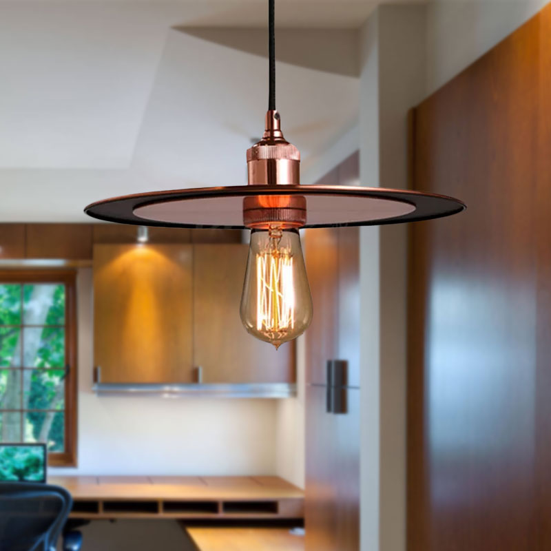 Hallway Pendant Lamp - Industrial Iron Bronze/Copper Finish Flat Shade 1 Light Ceiling Hanging