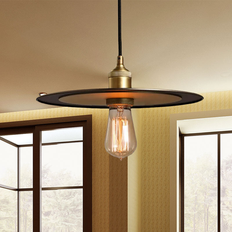 Hallway Pendant Lamp - Industrial Iron Bronze/Copper Finish Flat Shade 1 Light Ceiling Hanging