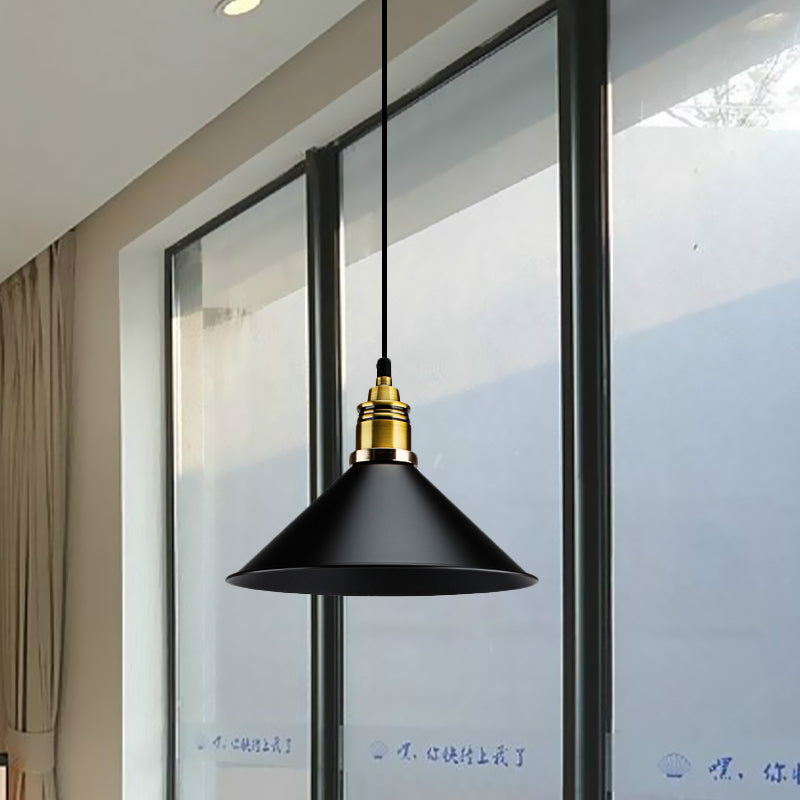 Stylish Metallic Cone Shade Ceiling Light - 10/14 Width Black Kitchen Pendant Lamp / 14