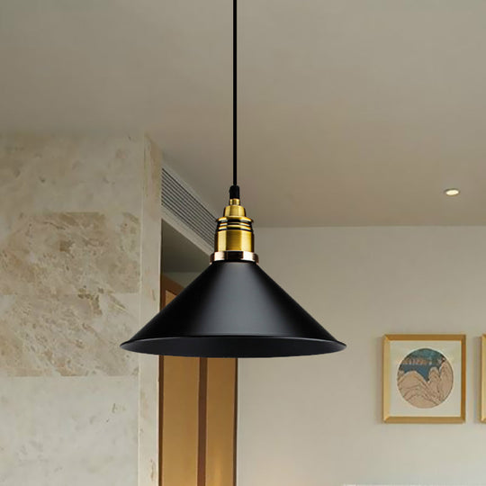 Black Metallic Cone Shade Ceiling Light - Loft Style 1 Head Kitchen Pendant Lamp (10"/14" Wide)