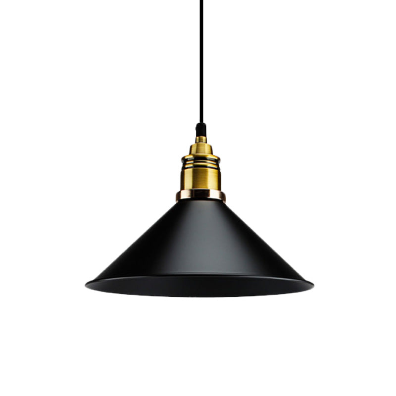 Black Metallic Cone Shade Ceiling Light - Loft Style 1 Head Kitchen Pendant Lamp (10"/14" Wide)