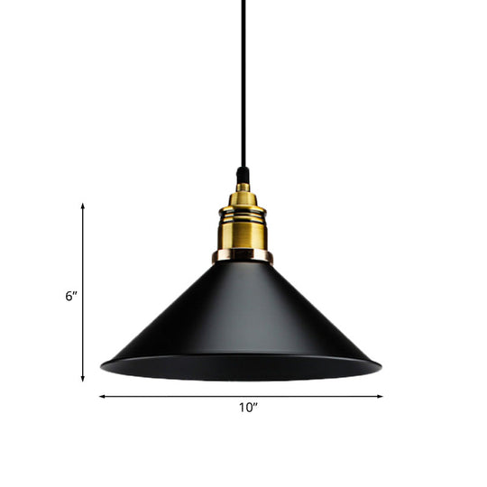 Black Metallic Cone Shade Ceiling Light - Loft Style 1 Head Kitchen Pendant Lamp (10"/14" Wide)