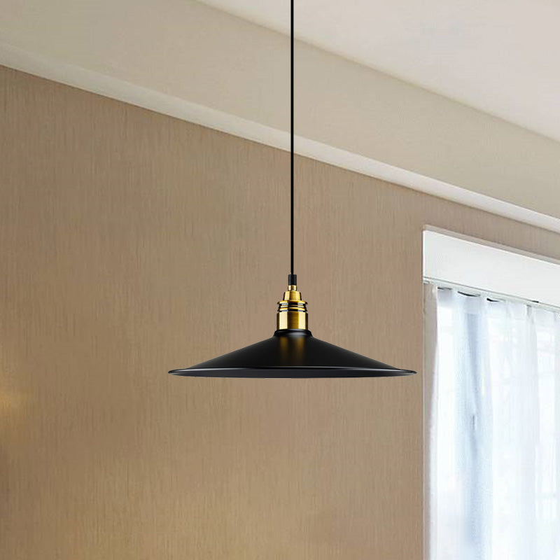 Black Metallic Cone Shade Ceiling Light - Loft Style 1 Head Kitchen Pendant Lamp (10"/14" Wide)