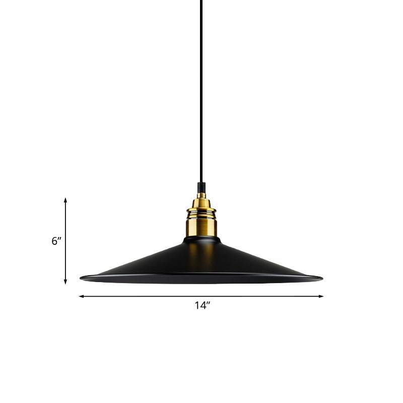 Black Metallic Cone Shade Ceiling Light - Loft Style 1 Head Kitchen Pendant Lamp (10"/14" Wide)