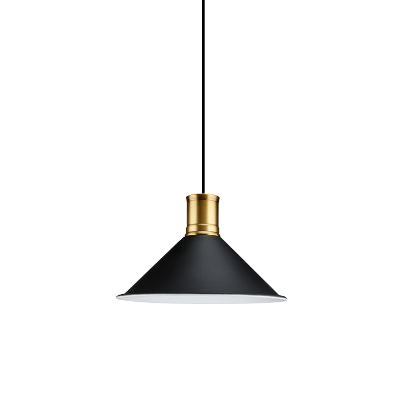 Industrial Vintage Pendant Lighting - Metallic Black Finish Conic 1-Light Suspension for Bedroom (8.5"/10.5" Width)