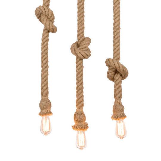 Suspended Beige Rope Pendant Light With 3 Open Bulb Design - Natural And Country-Look For Balcony