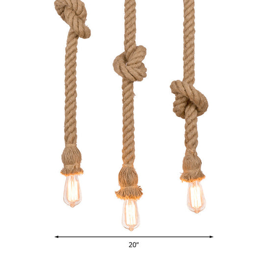 Suspended Beige Rope Pendant Light With 3 Open Bulb Design - Natural And Country-Look For Balcony