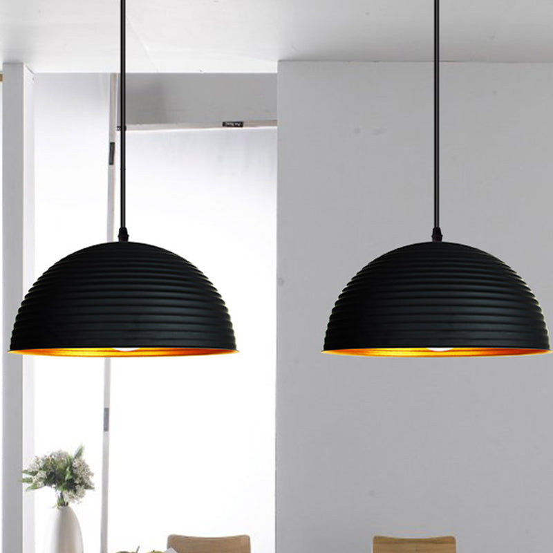 Metallic Ribbed Dome Pendant Light - Yellow/Green for Restaurants