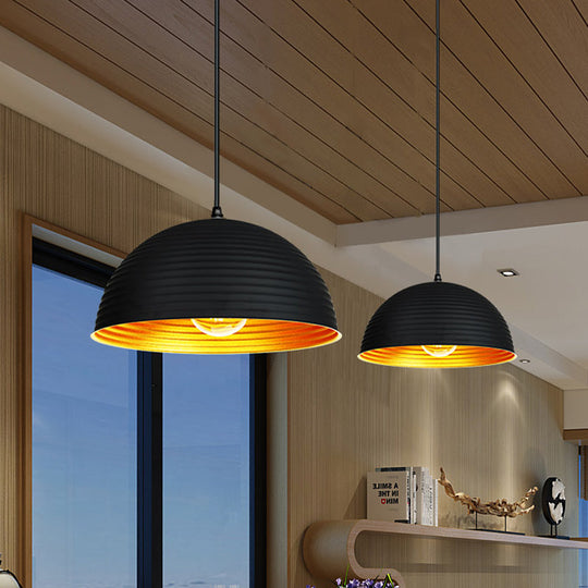 Metallic Ribbed Dome Pendant Light - Yellow/Green for Restaurants