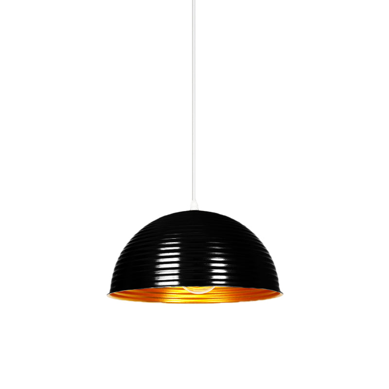 Metallic Ribbed Dome Pendant Light - Yellow/Green for Restaurants