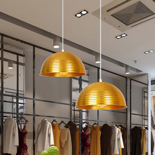 Metallic Ribbed Dome Pendant Light - Yellow/Green for Restaurants