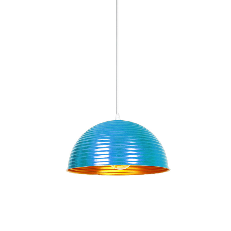 Metallic Ribbed Dome Pendant Light - Yellow/Green for Restaurants