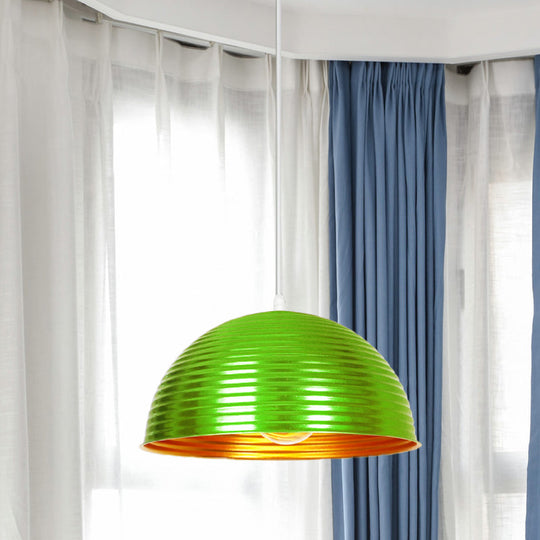 Metallic Ribbed Dome Pendant Light - Yellow/Green for Restaurants