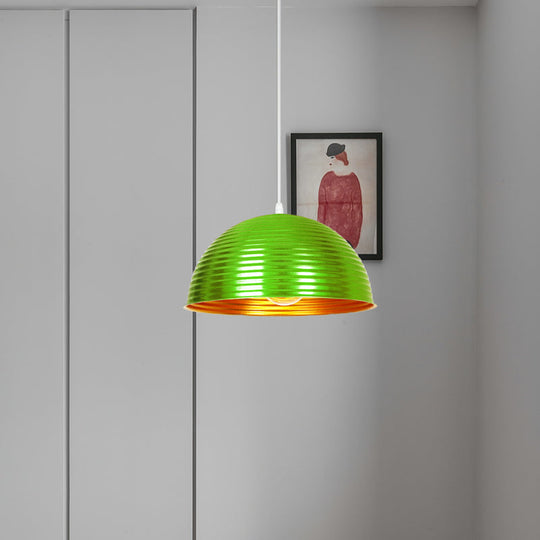 Metallic Ribbed Dome Pendant Light - Yellow/Green for Restaurants