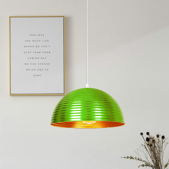 Metallic Ribbed Dome Pendant Light - Yellow/Green for Restaurants