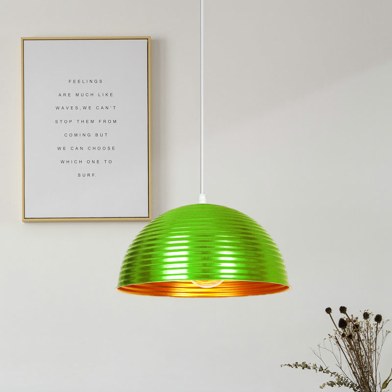 Industrial Ribbed Dome Pendant 1-Light Ceiling Fixture In Yellow/Green Perfect For Restaurants